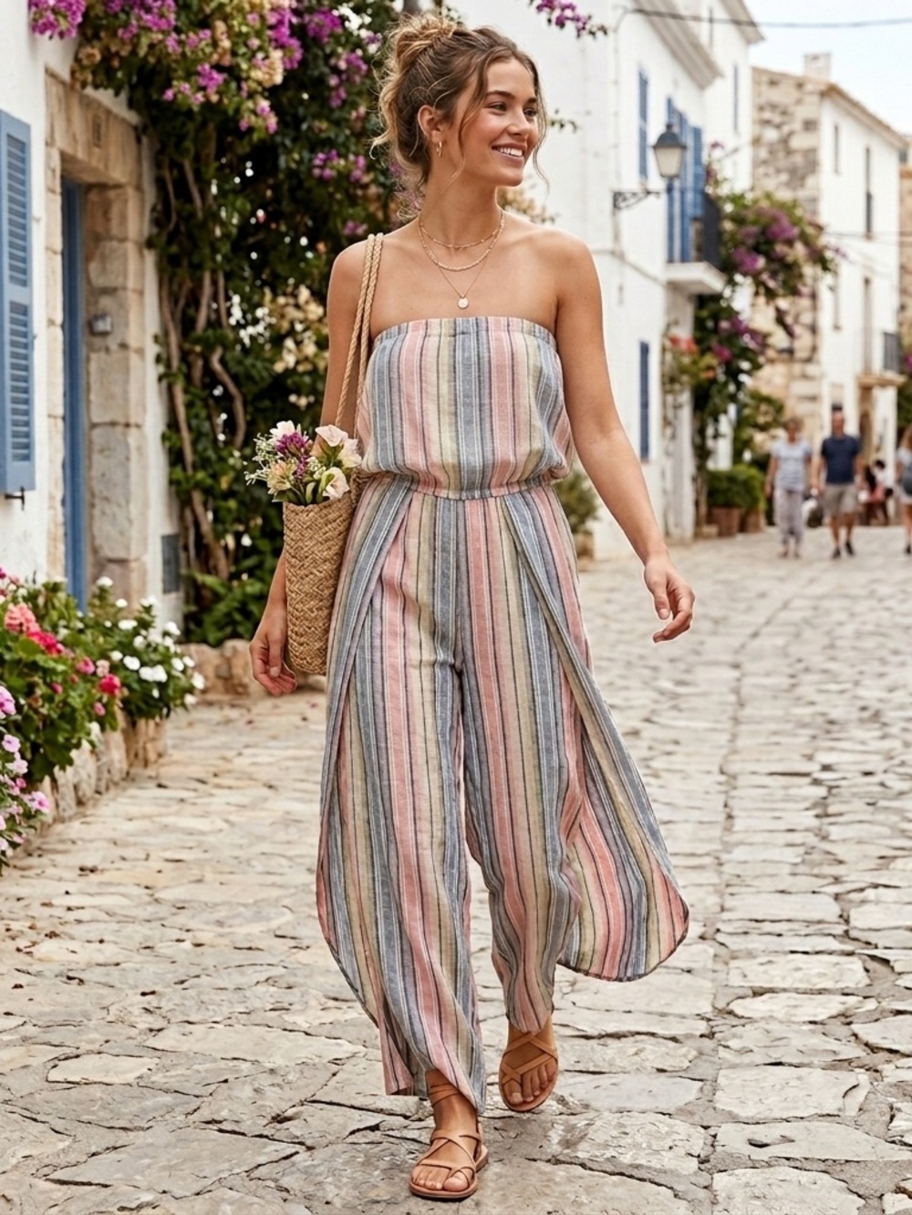 Drew x Anthropologie Emerson Strapless Split Leg Linen Blend Jumpsuit- MSRP $242